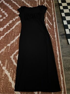 Trixxi Black Ruffle-Front Maxi Dress